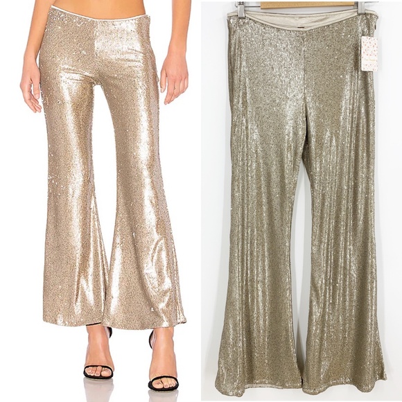 Free People Pants - Free People The Minx Sequin Flare Pants in Champagne Sz 6